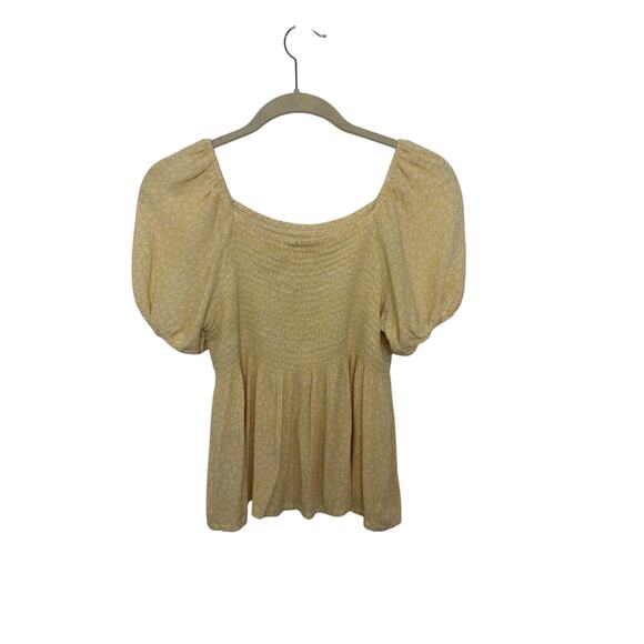 altar’d state Butter Yellow Ditsy Floral Smocked Balloon Sleeve Crop Top Small - Picture 2 of 7
